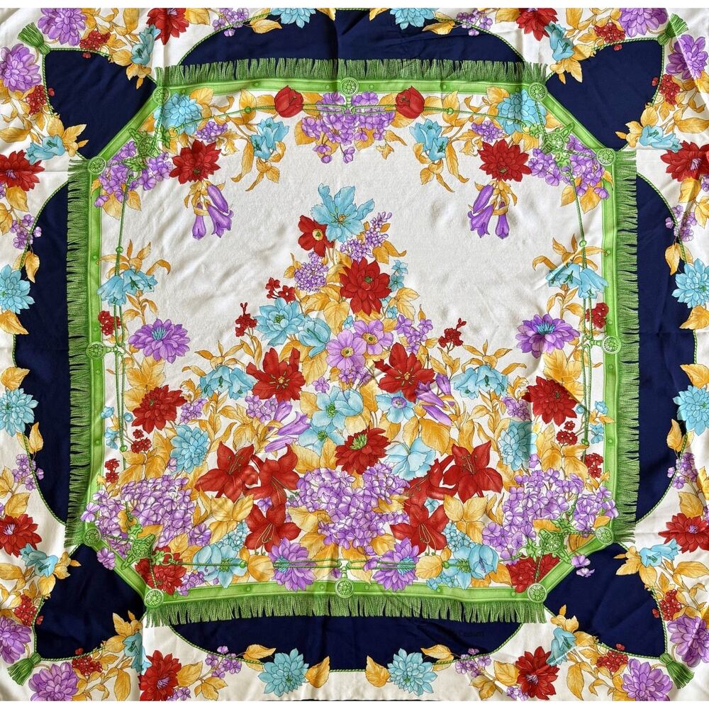 Vintage Emilio Carducci Italy Floral Silk Scarf Hand Rolled Hem Designer 90cm